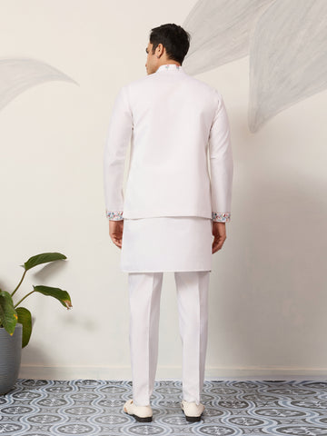Elegant Wedding Special White Koti Kurta Pajama Set

