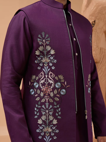 Vibrant Purple Color Koti Kurta Set Pair for Men Collection
