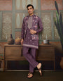 Dusty Purple Wedding Kurta with Matching Koti Set for men