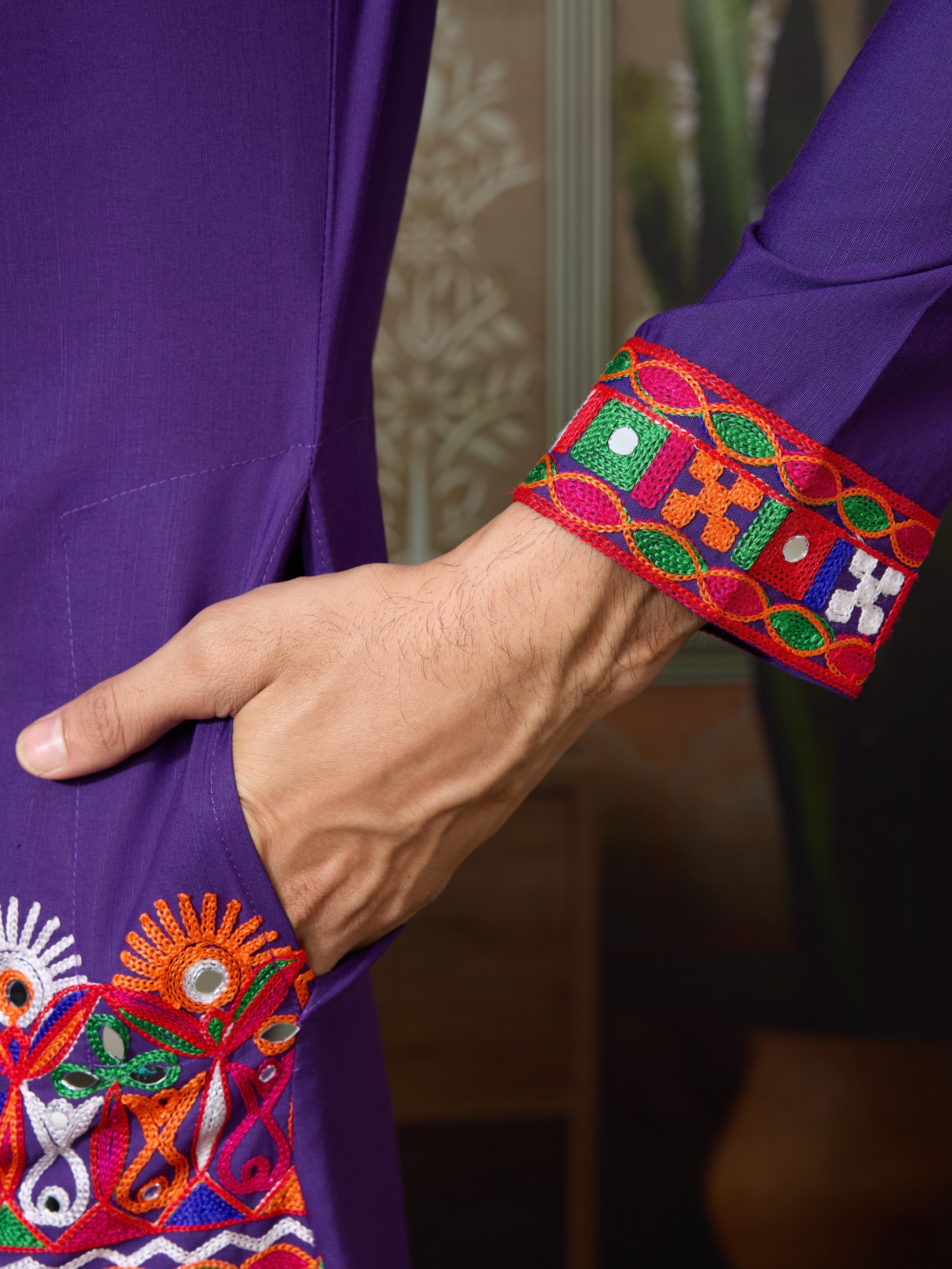 Readymade Purple Mens Kurta for Navratri Look

