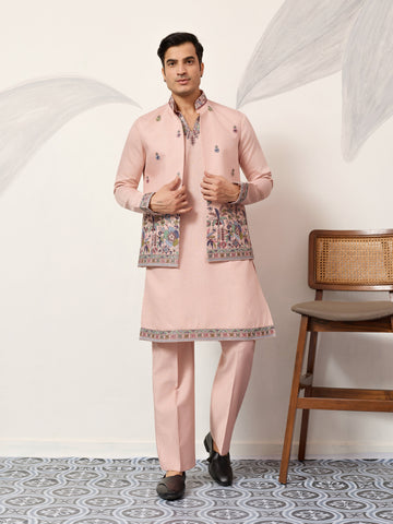 Royal Groom Ceremony Peach Koti Kurta Pair Mens Wear
