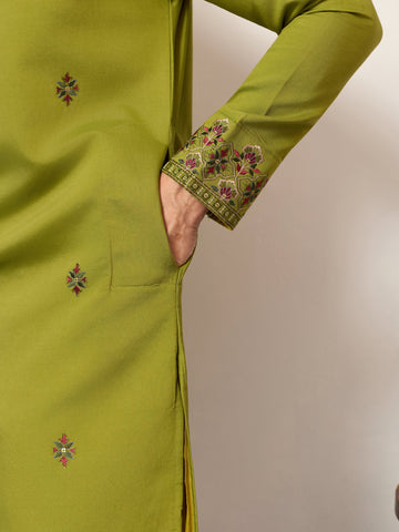 Classic Wedding Fluorescent Green Mens Wear Kurta with Dupatta