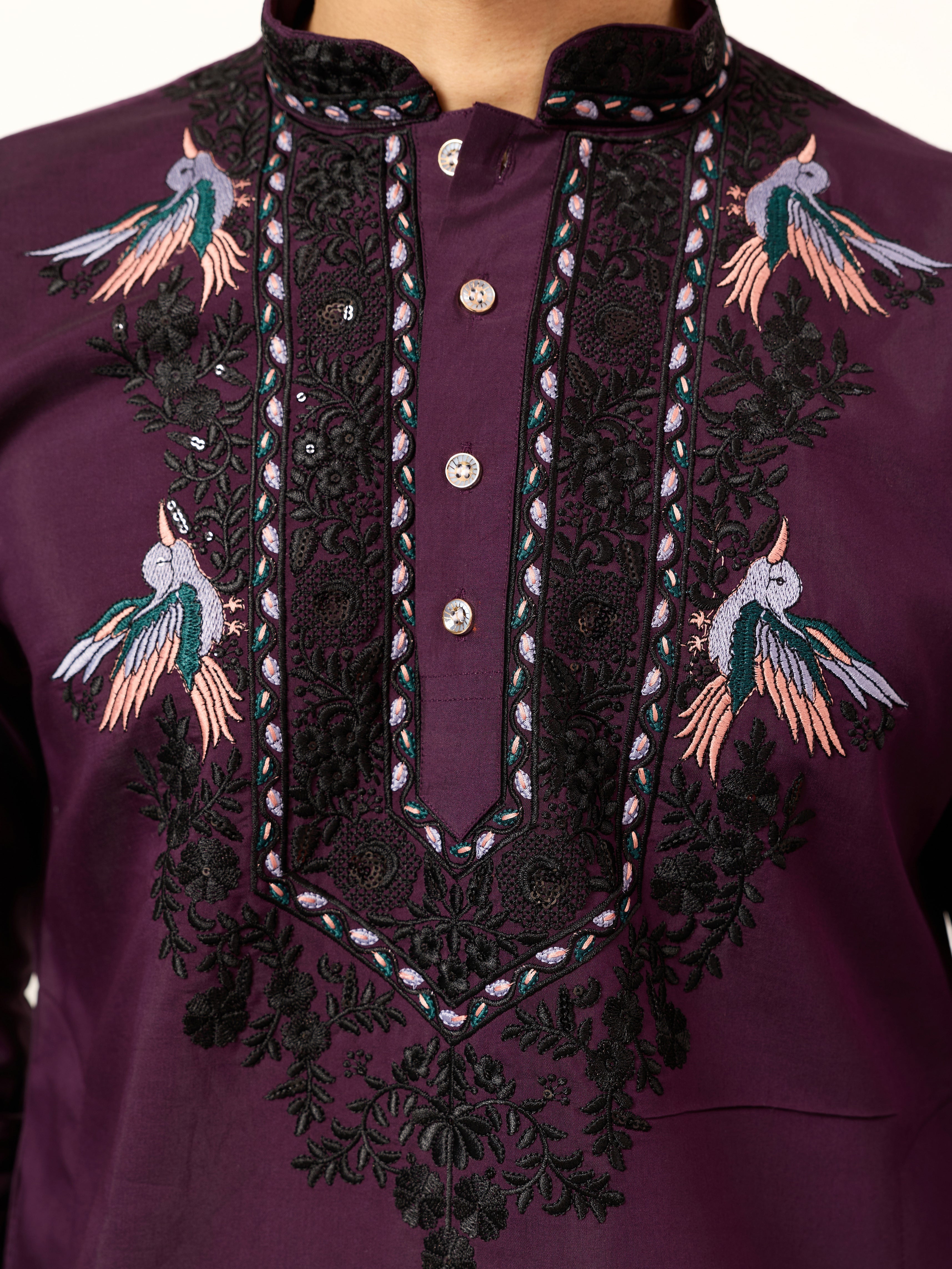 Purple Wedding Special Kurta with Dupatta for Mens Wear
