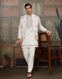 Ethnic White Embroidered Koti Kurta Set for Men