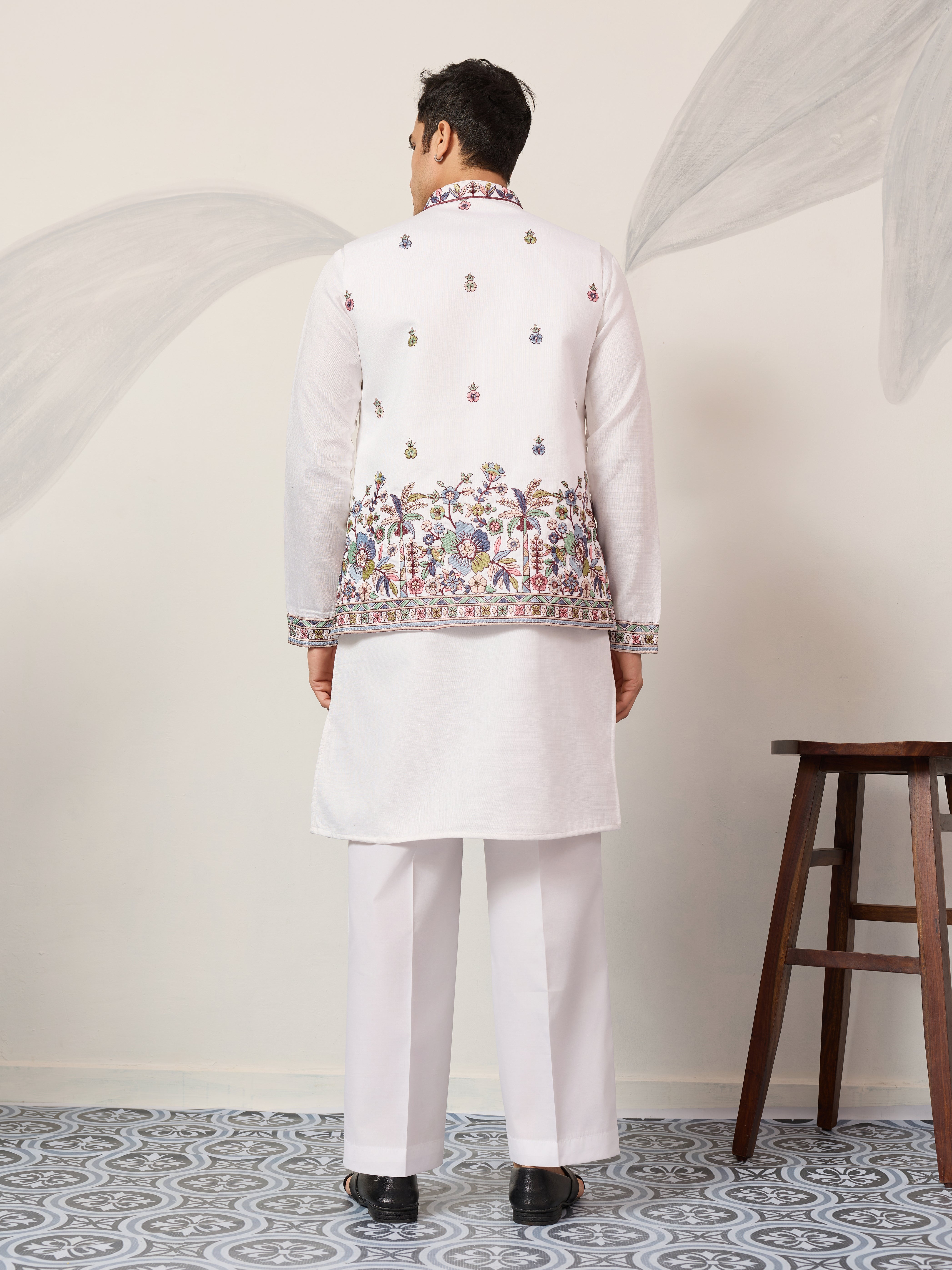 Indian Traditional White Koti Kurta Pant for Mens Wear
