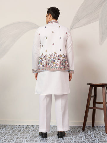 Indian Traditional White Koti Kurta Pant for Mens Wear
