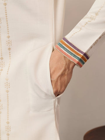 Luxury White V Neck Kurta Pant for Festive Wear