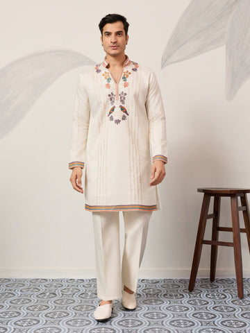 Luxury White V Neck Kurta Pant for Festive Wear