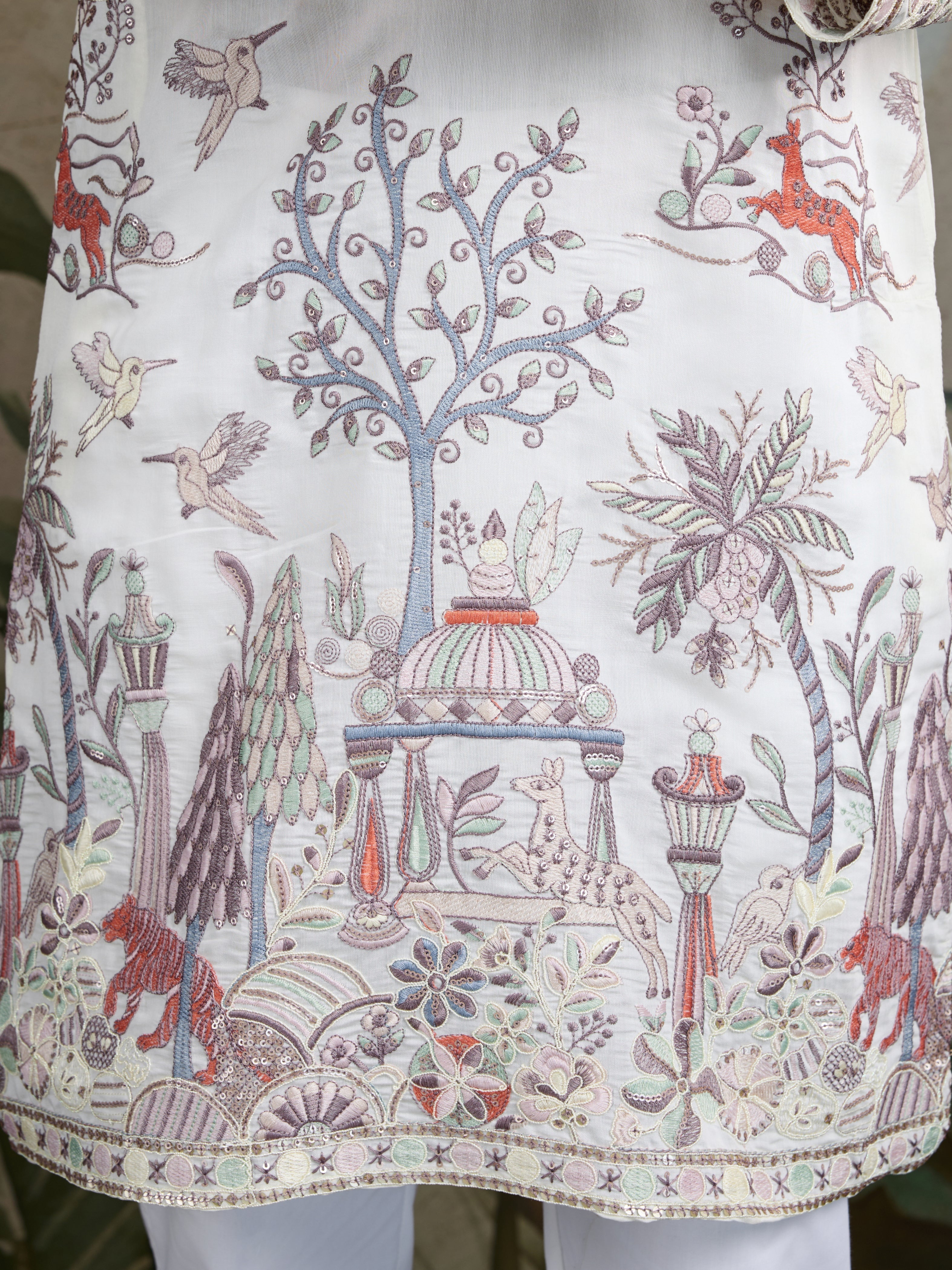 
Designer White Silk printed kurta for men