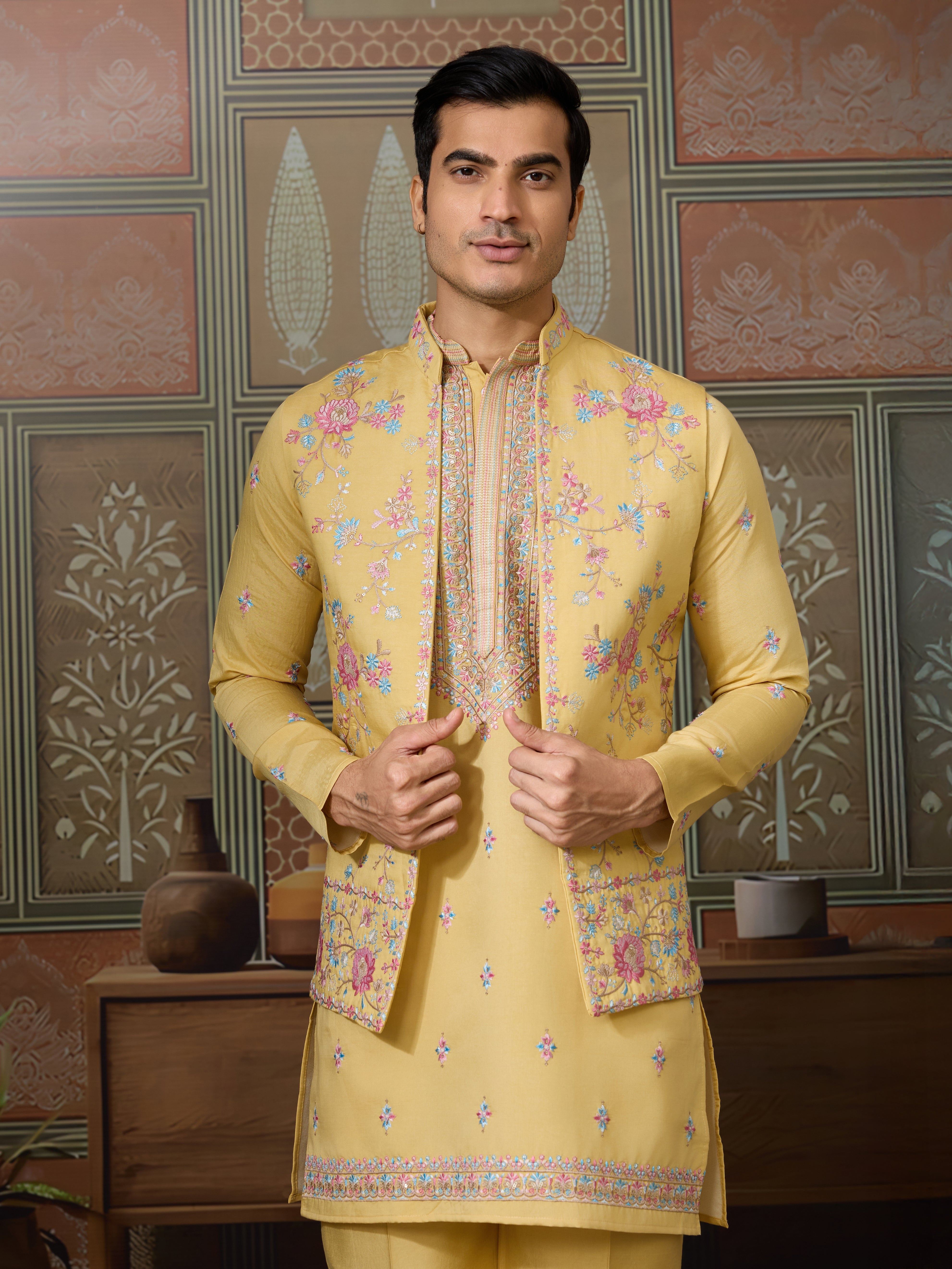 Trending Yellow Haldi Ceremony Koti Kurta for Men

