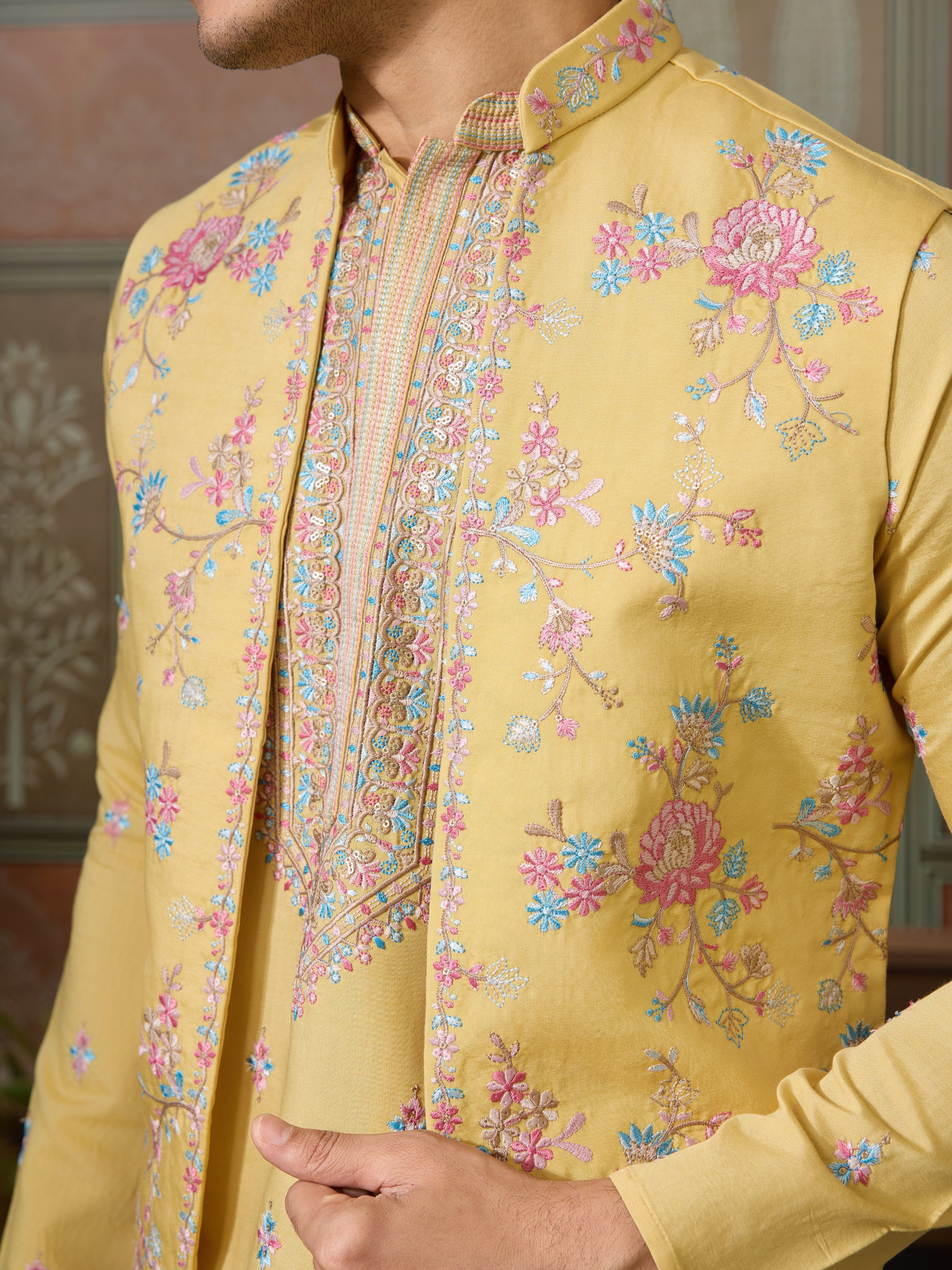 Trending Yellow Haldi Ceremony Koti Kurta for Men
