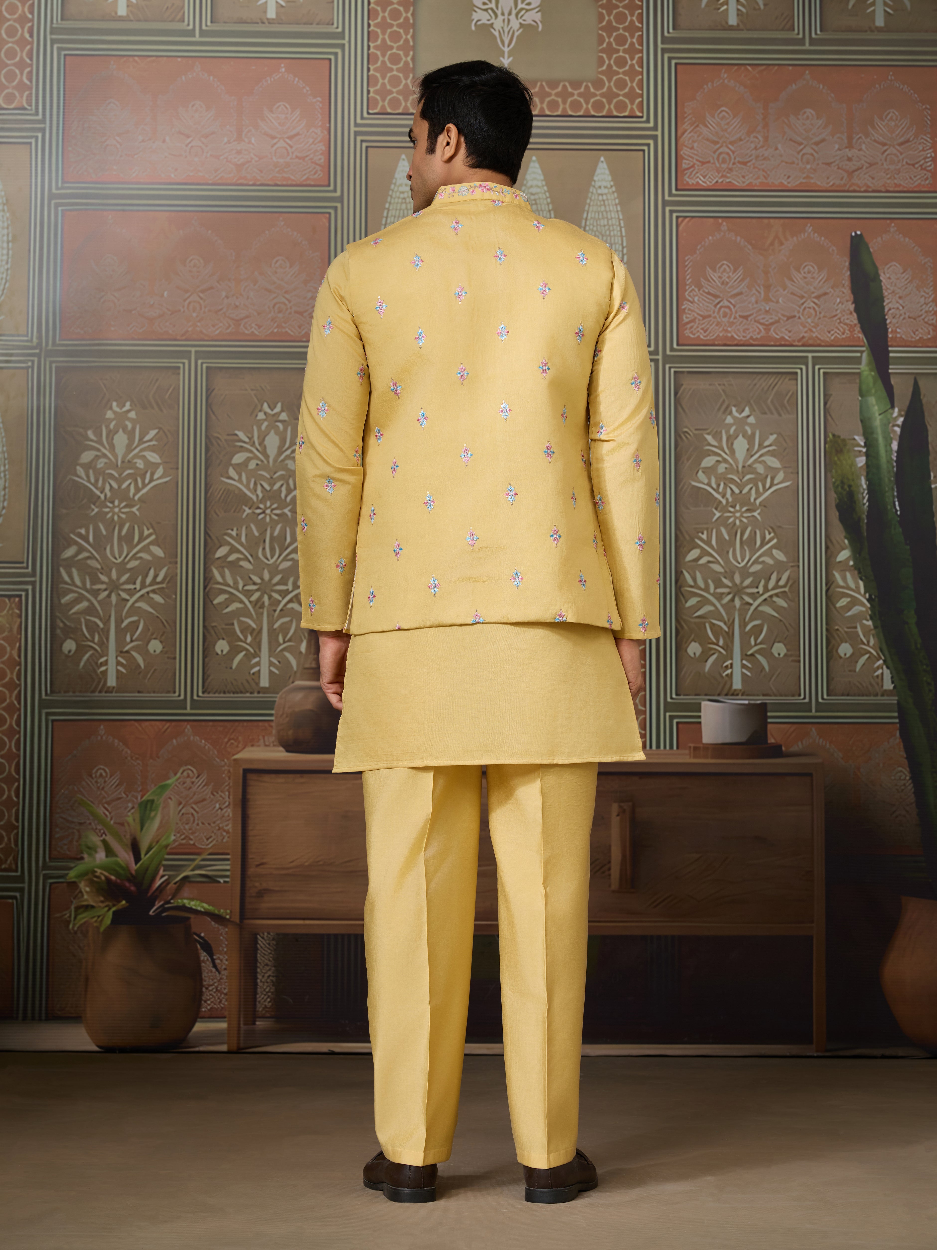 Trending Yellow Haldi Ceremony Koti Kurta for Men
